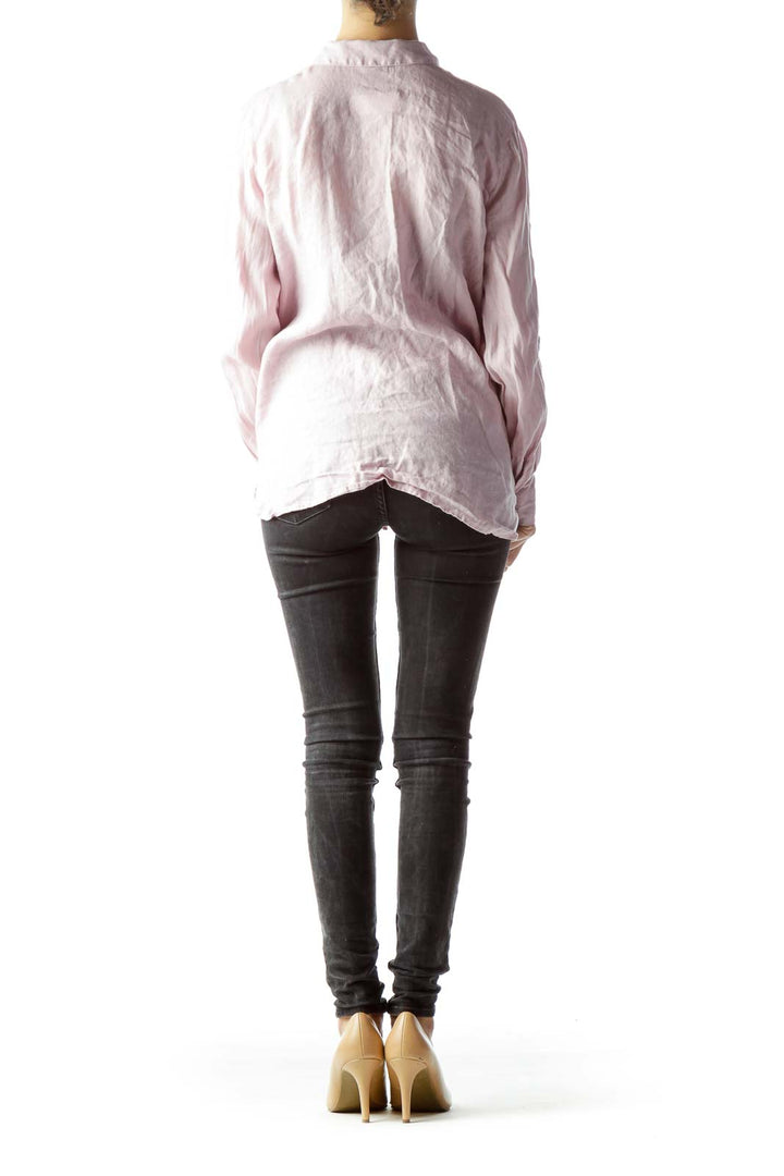 Light Pink Collared Buttoned Long Sleeve 100% Linen Shirt