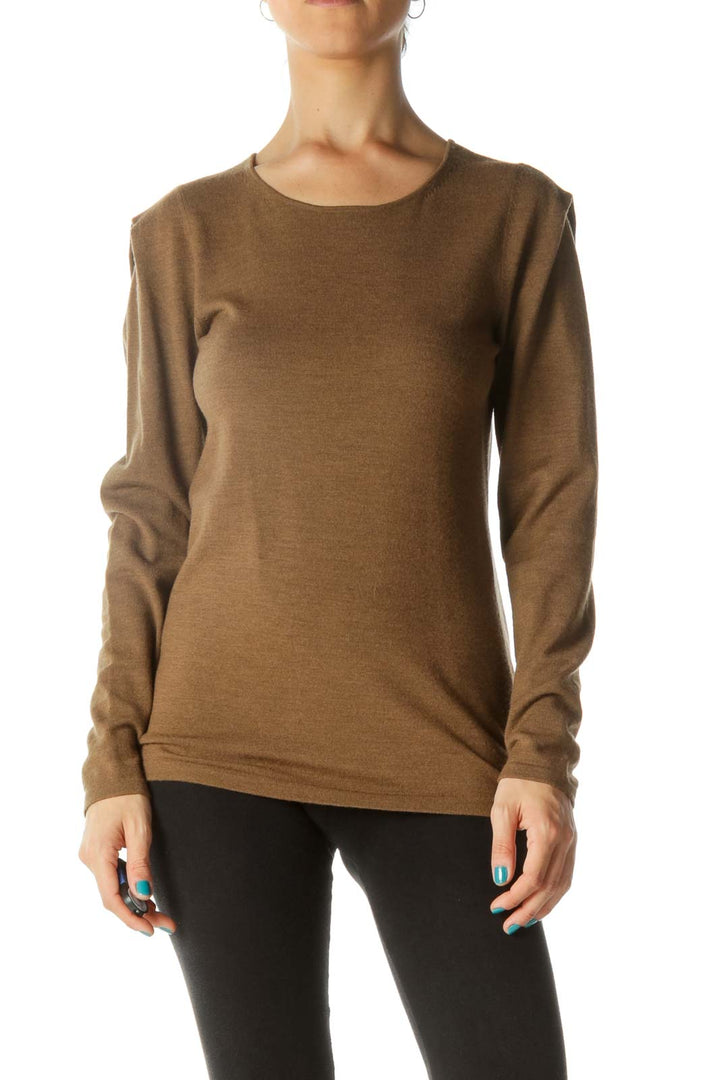 Brown Round Neck Long Sleeve Knit Sweater