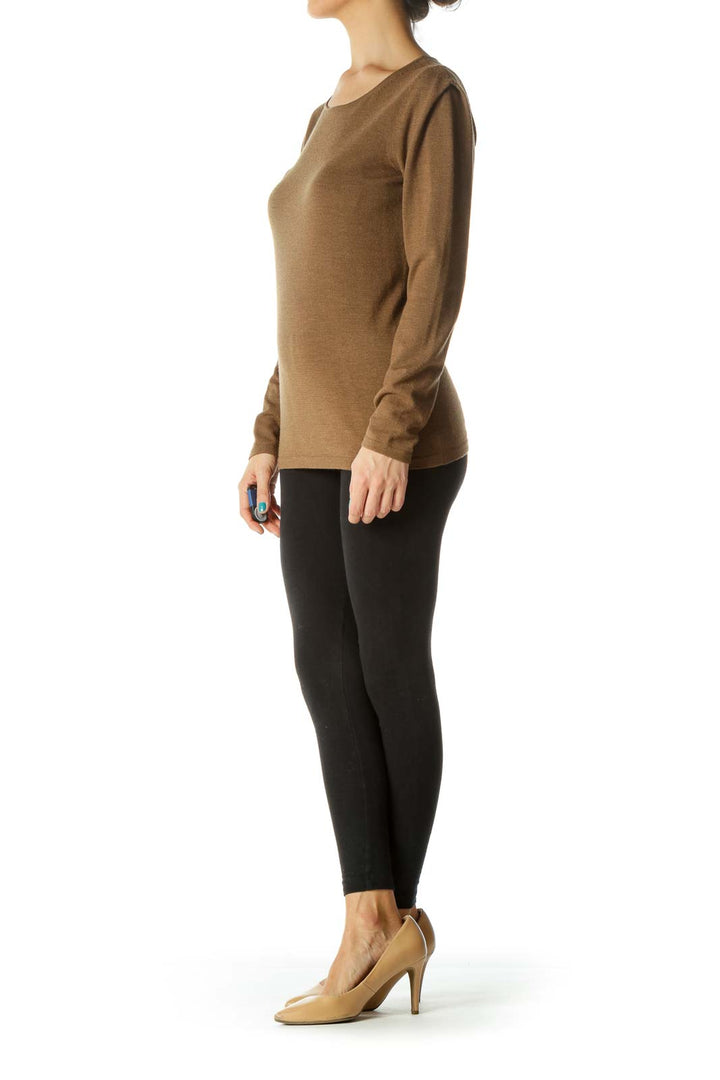 Brown Round Neck Long Sleeve Knit Sweater