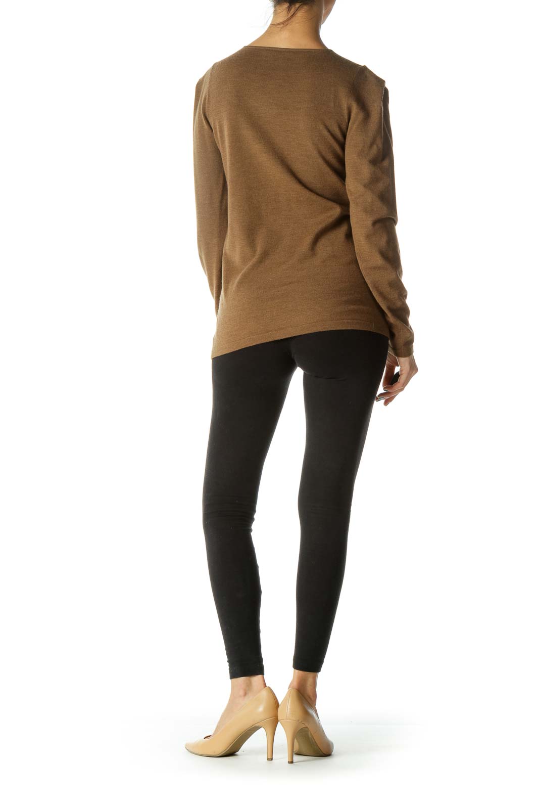 Brown Round Neck Long Sleeve Knit Sweater