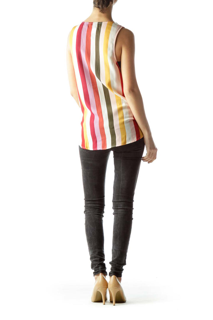 Back view of RACHEL Rachel Roy multicolor striped sleeveless blouse showing vertical stripe pattern