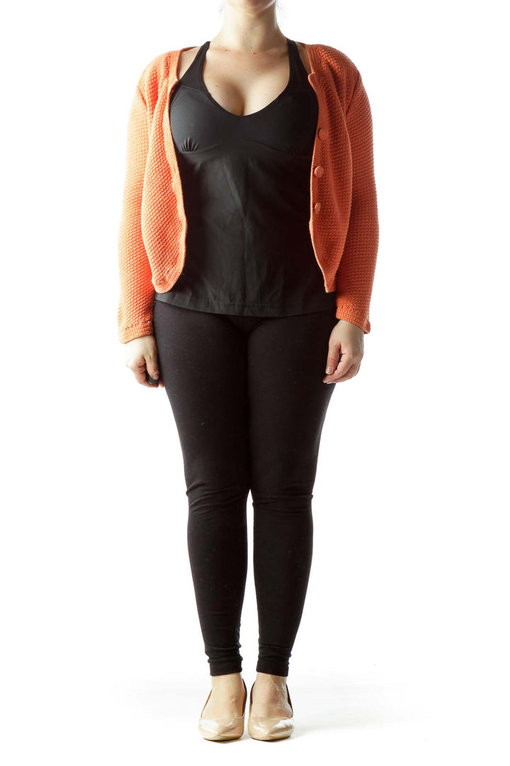 Orange Buttoned 100% Cotton Long Sleeve Sweater