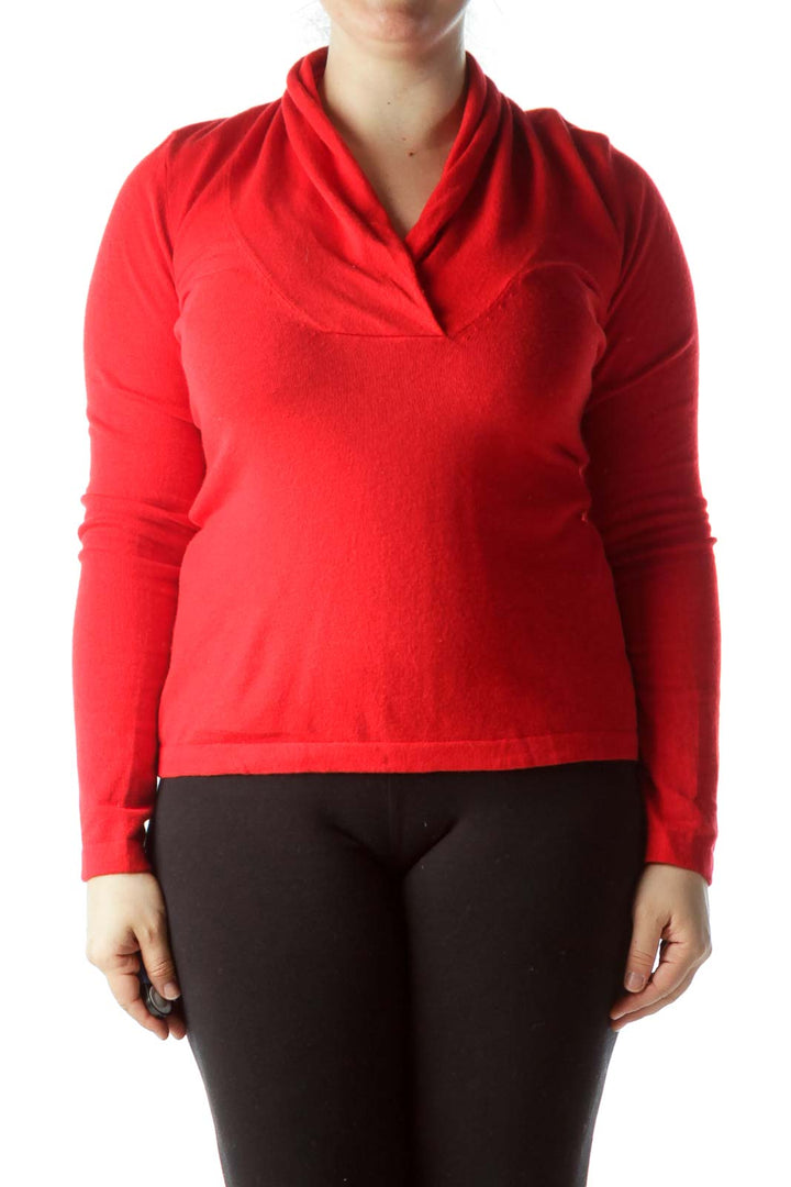 Lipstick Red V-Neck Long Sleeve Sweater