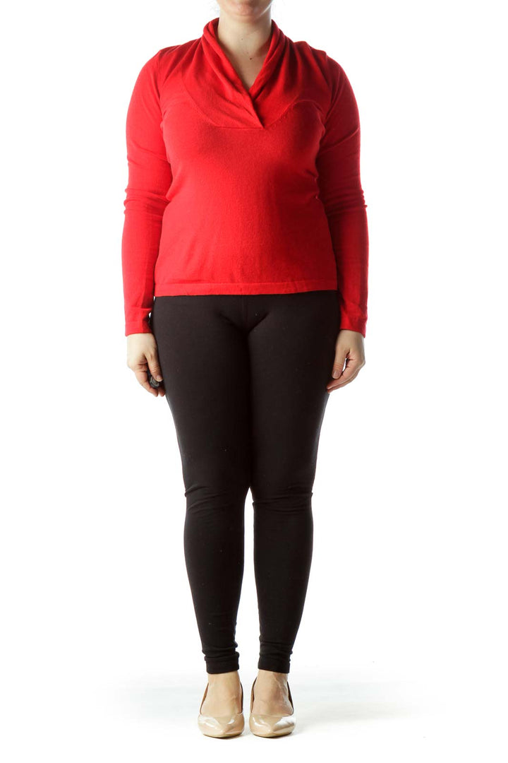 Lipstick Red V-Neck Long Sleeve Sweater