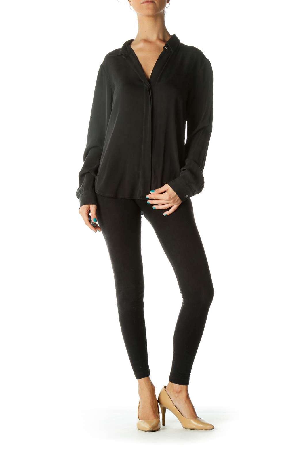 Black Buttoned Long Sleeve Light Shirt