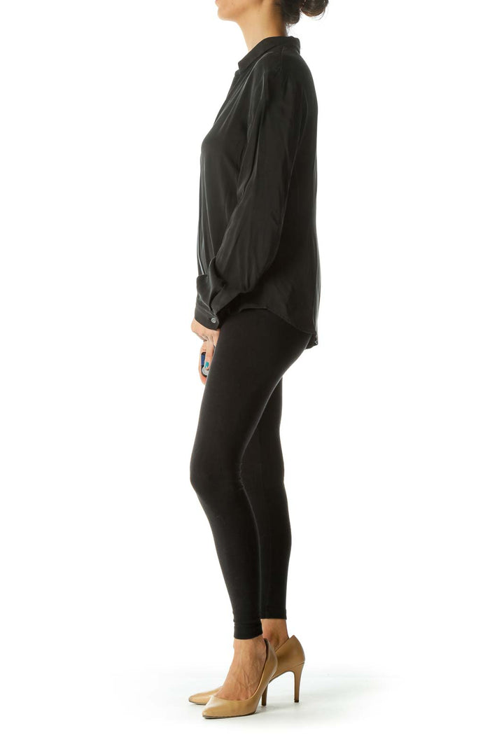 Black Buttoned Long Sleeve Light Shirt