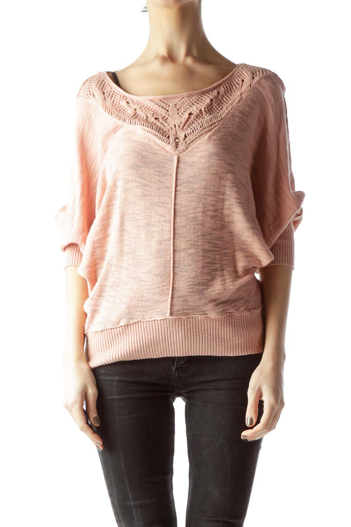 Light Salmon Pink 100% Cotton Bat-Sleeve Knit Top