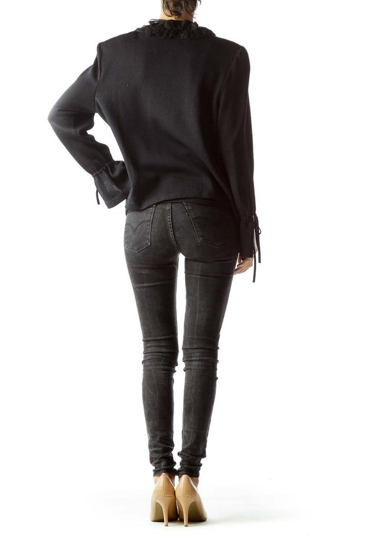 Black Ruffled Long Sleeve Knit Cardigan