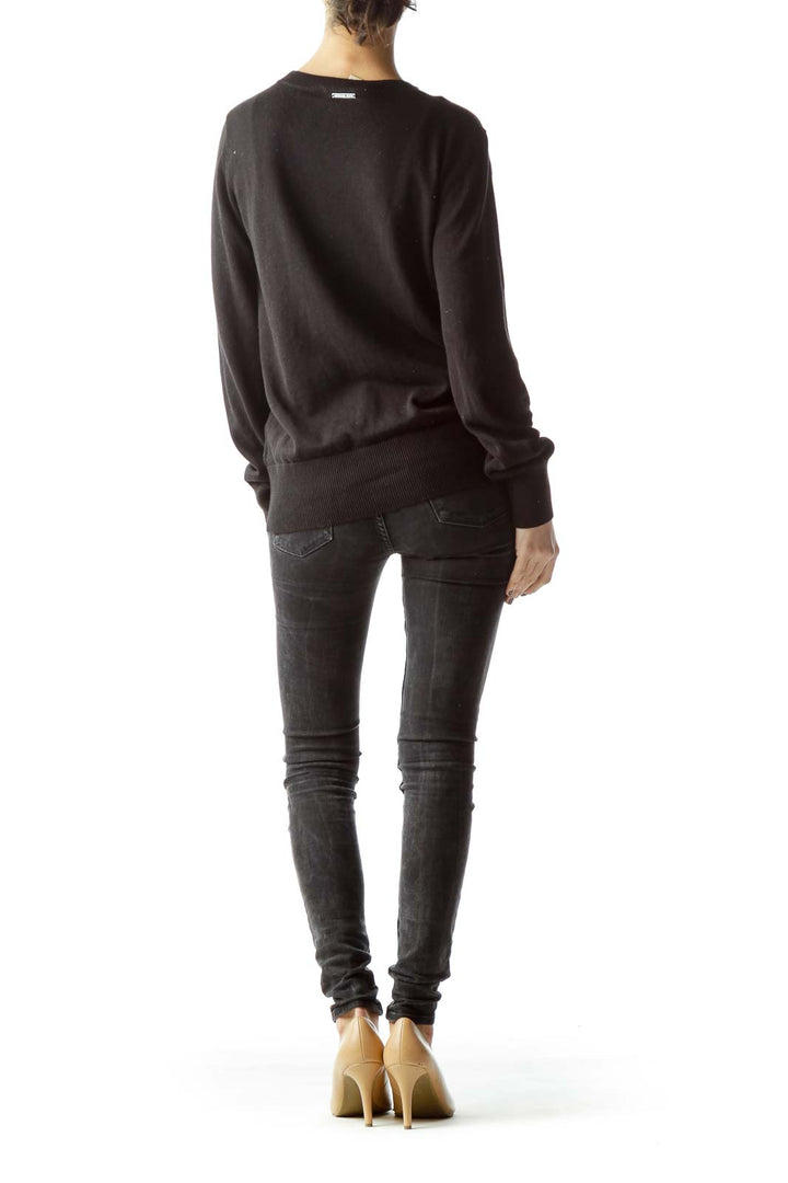 Black Shoulder Drawstring Hardware Detail Long Sleeve Sweater