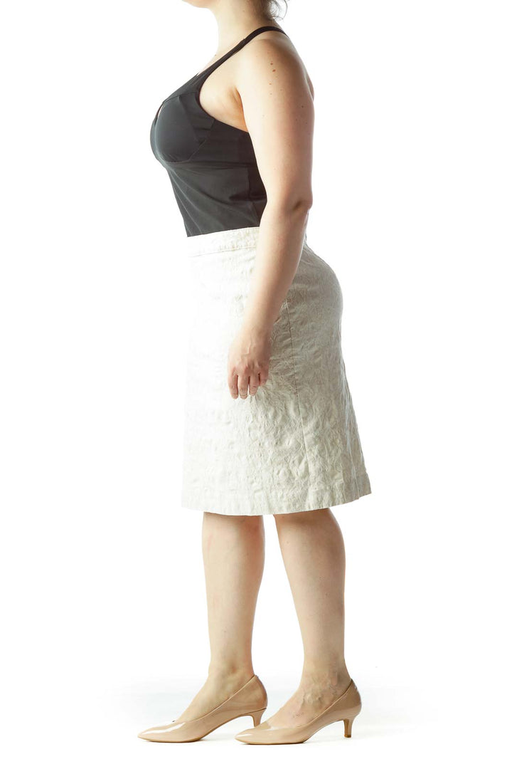 Front view of Van Heusen ivory textured pencil skirt with floral pattern