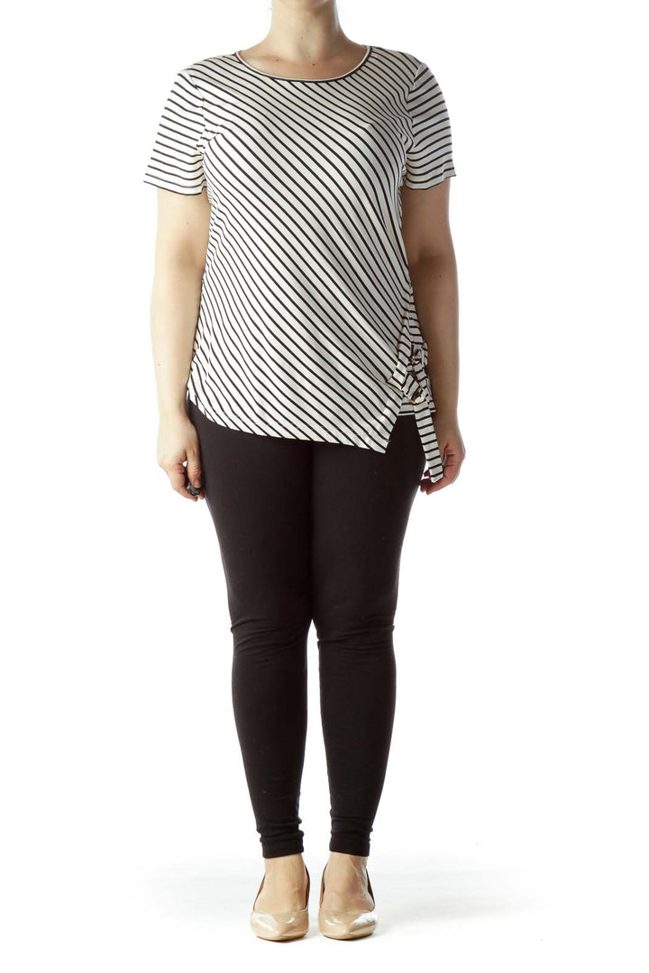 Black Cream Striped Short Sleeve Top