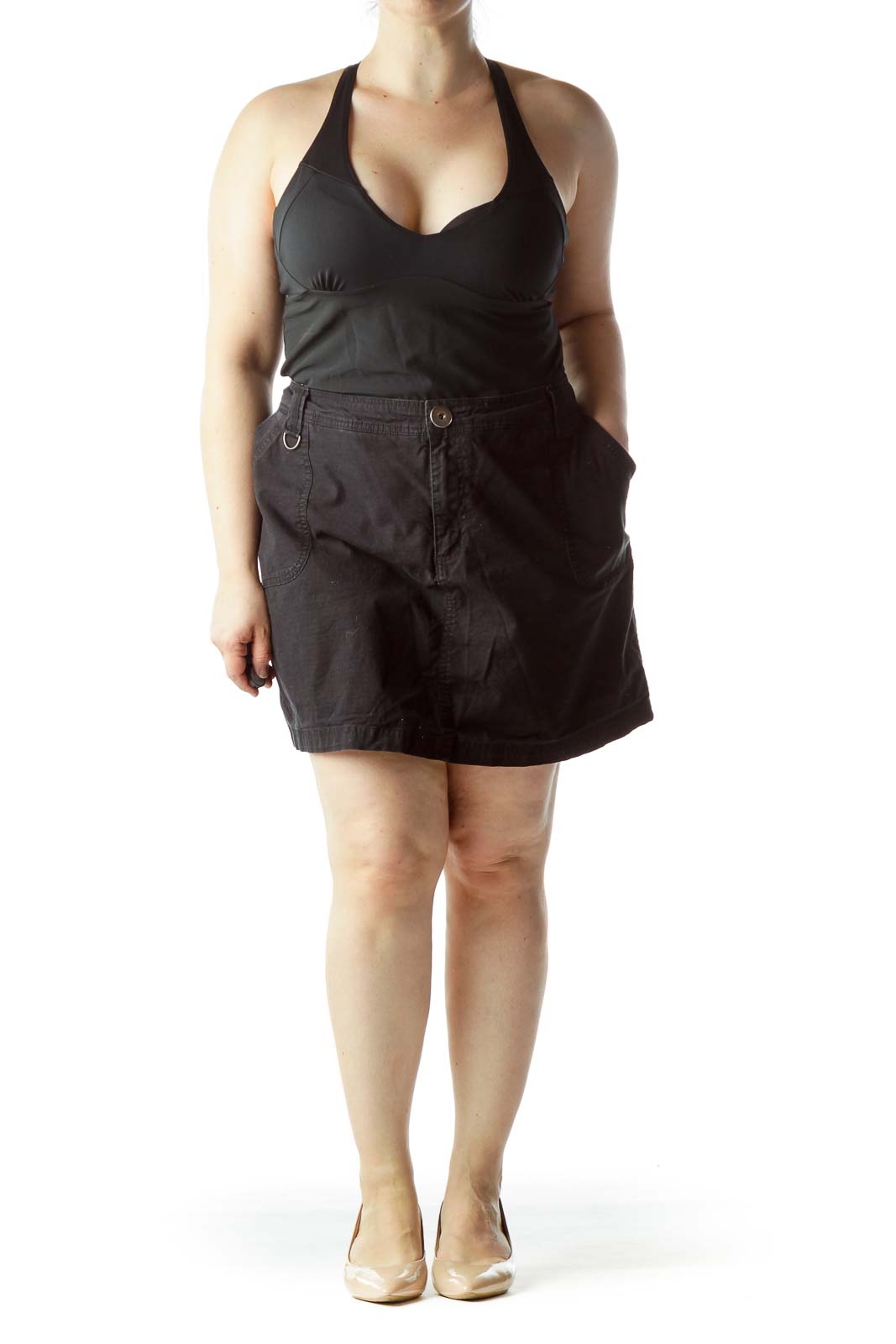 Black 100% Cotton Pocketed Skirt with Under Shorts