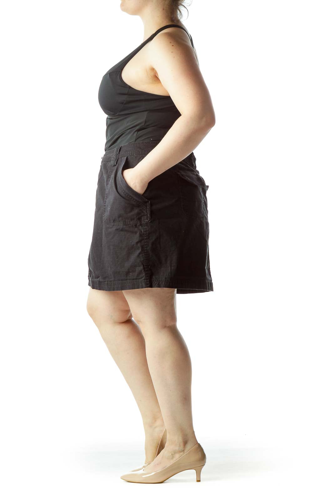 Black 100% Cotton Pocketed Skirt with Under Shorts