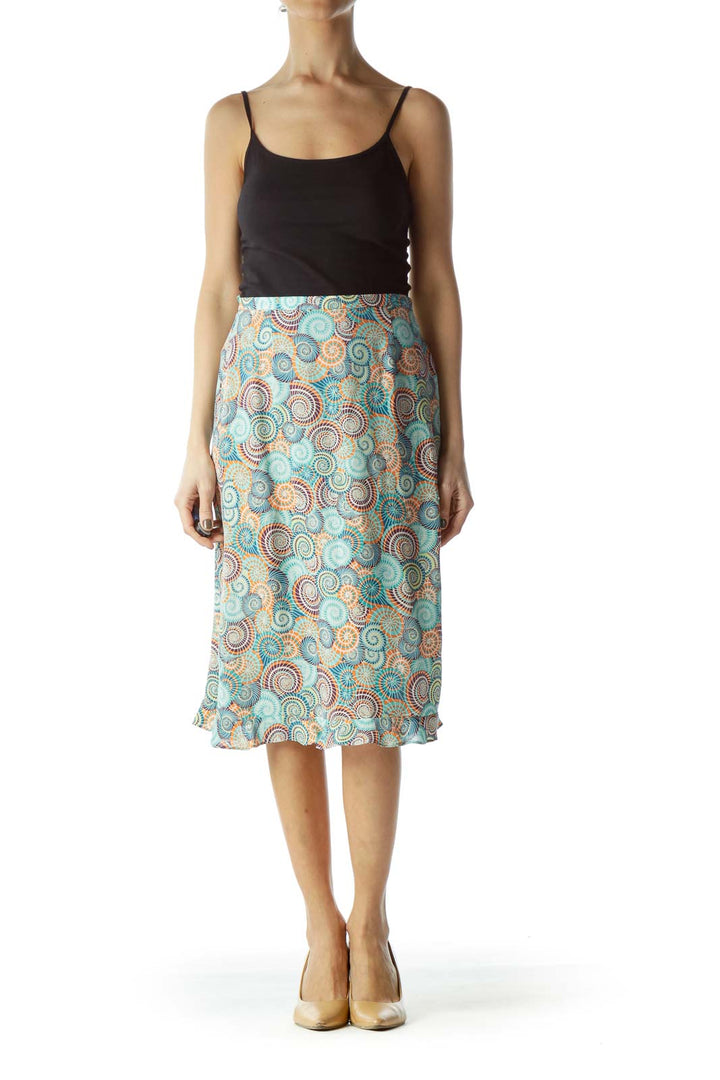 Multicolored Geometric Print 100% Silk Flared Skirt