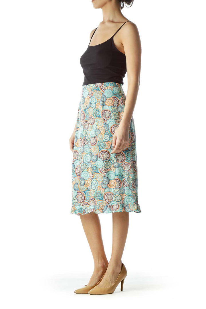 Multicolored Geometric Print 100% Silk Flared Skirt