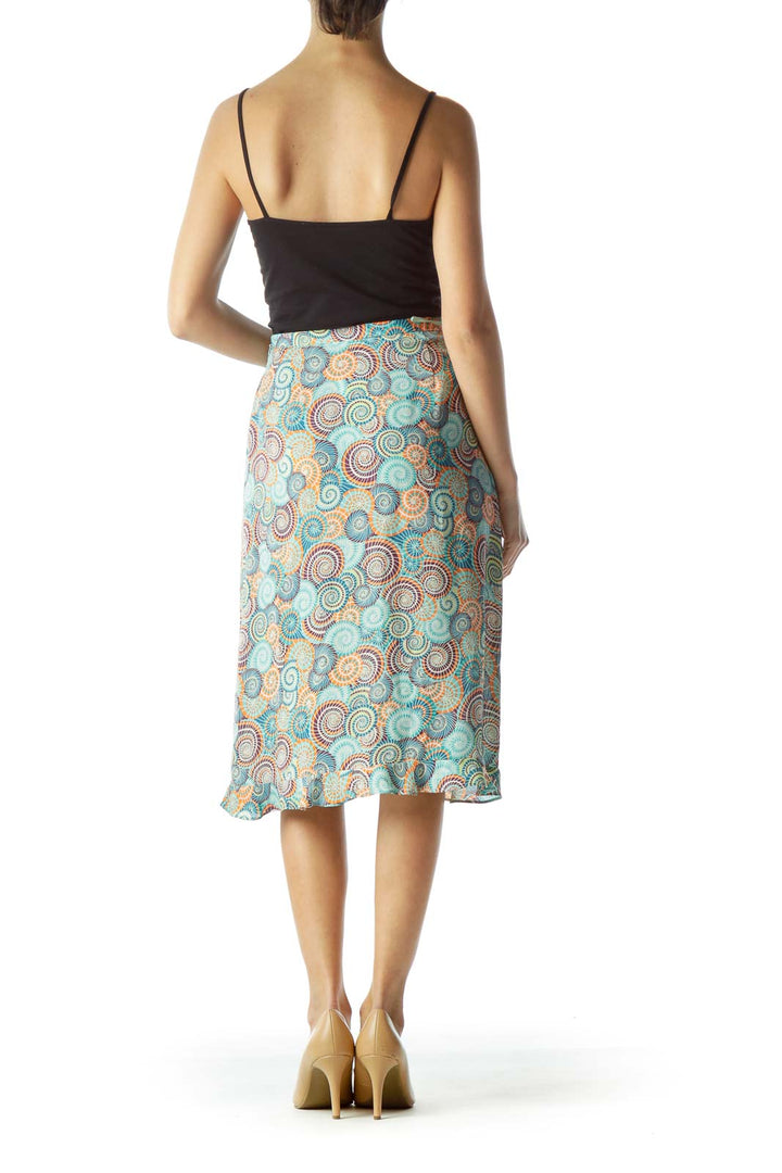 Multicolored Geometric Print 100% Silk Flared Skirt