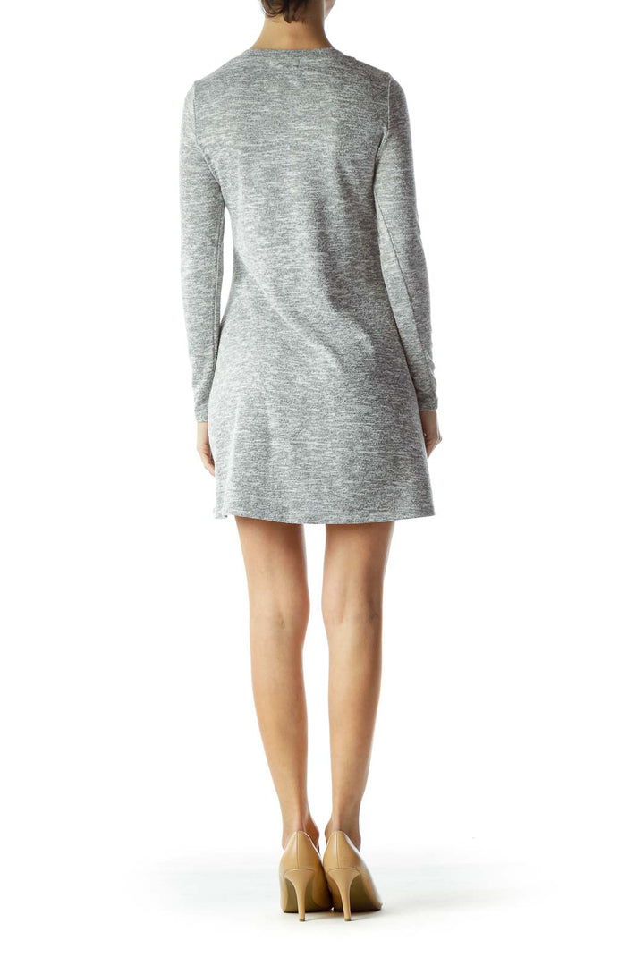 Back view of gray A-line knit dress by About a Girl