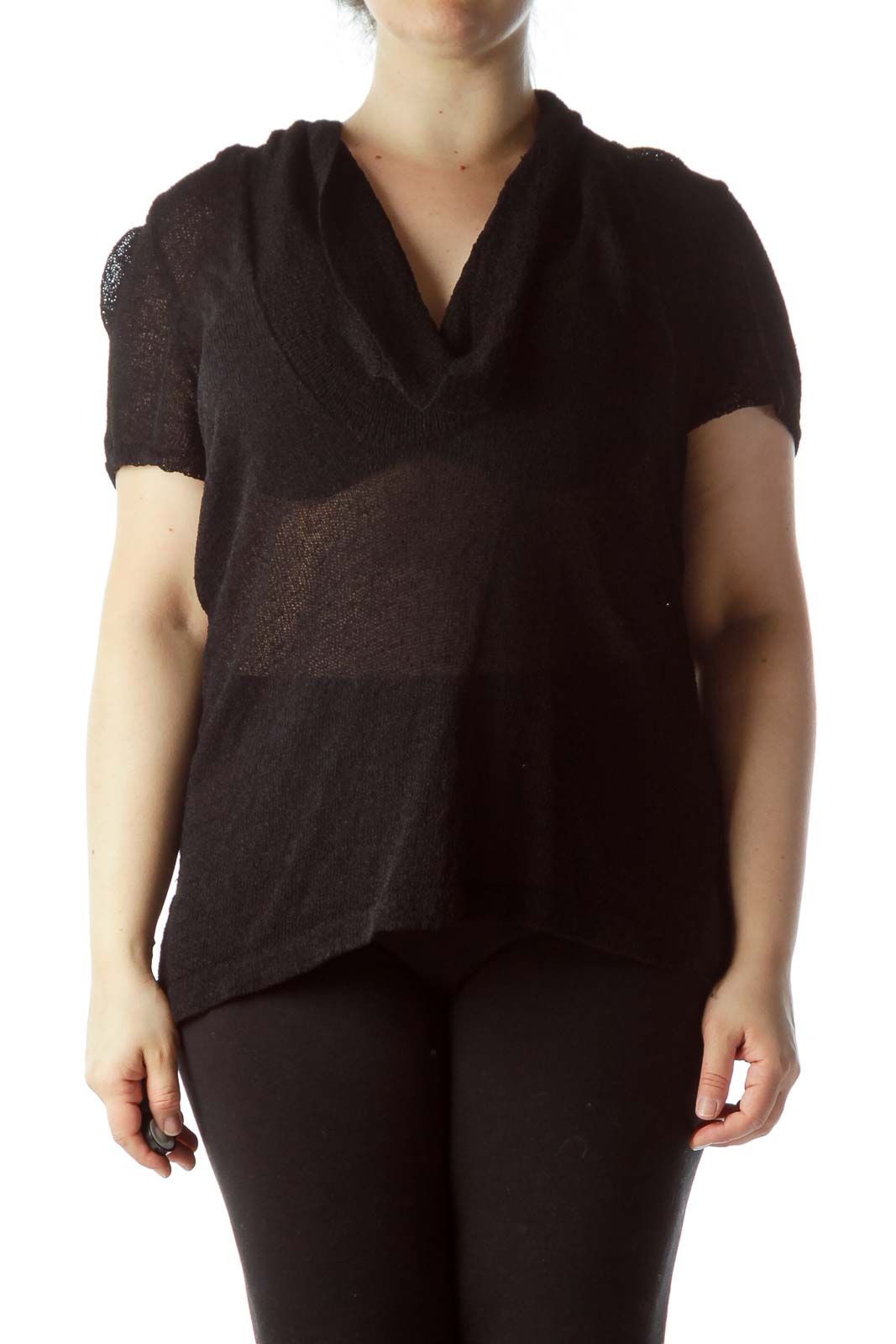 Front view of Lane Bryant black cowl neck short sleeve knit top, size 2X