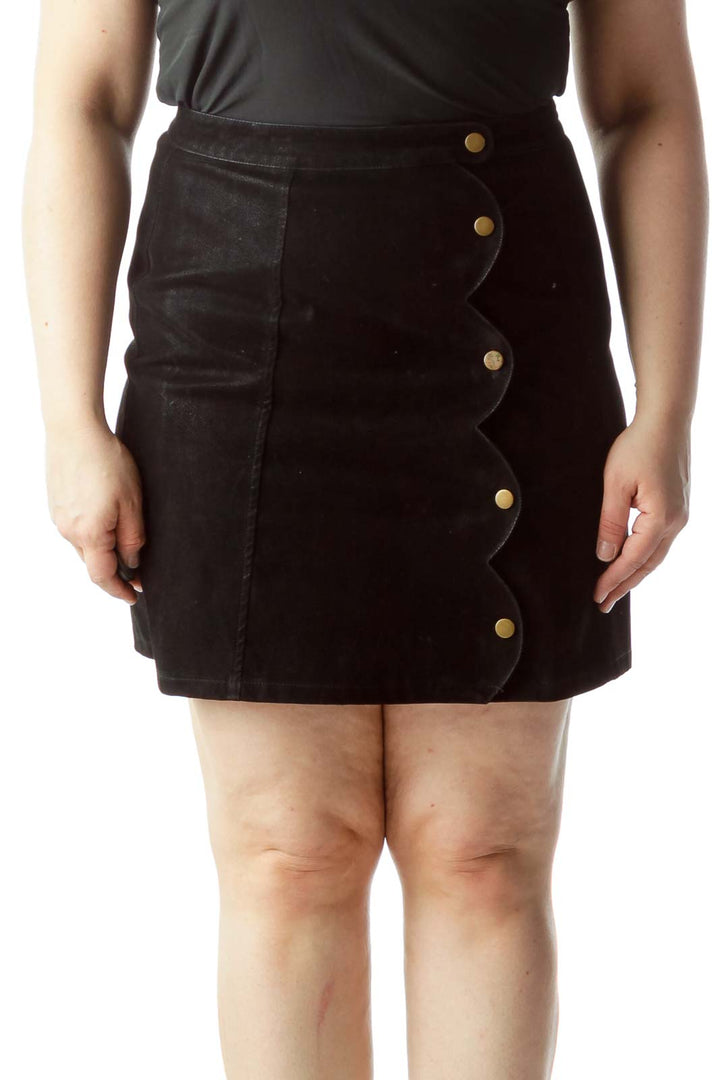 Black Front Snap Metallic Buttons Design A-Line Skirt