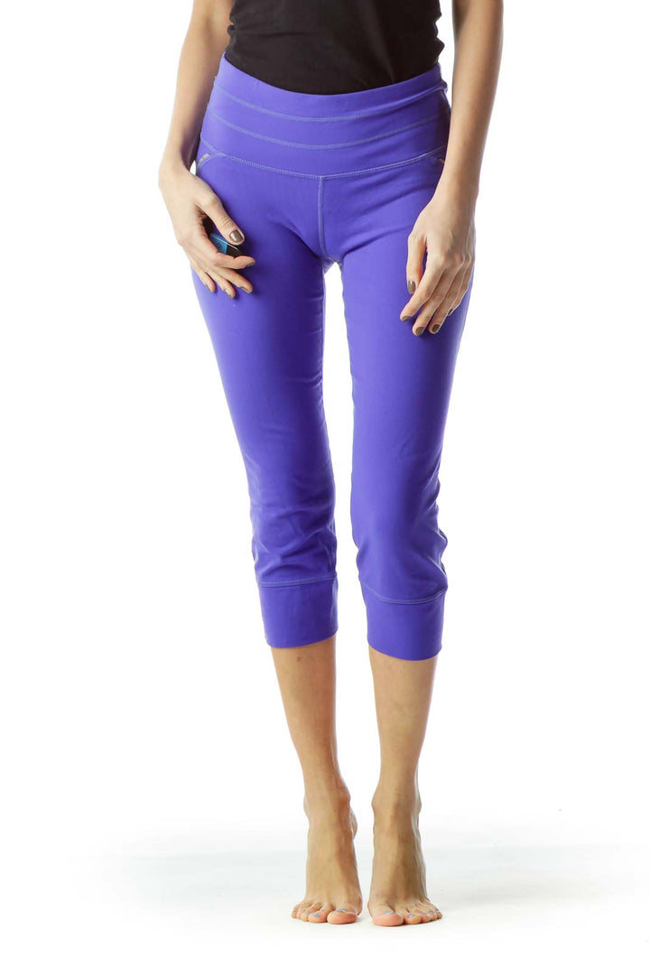 Purple Elastic Sports Cropped Pants