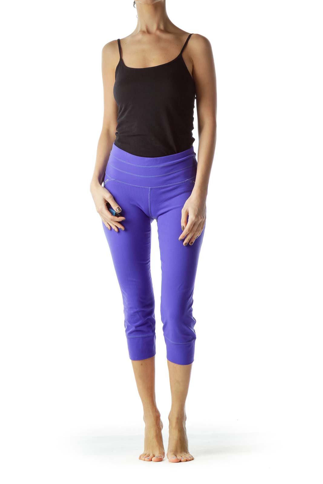 Purple Elastic Sports Cropped Pants