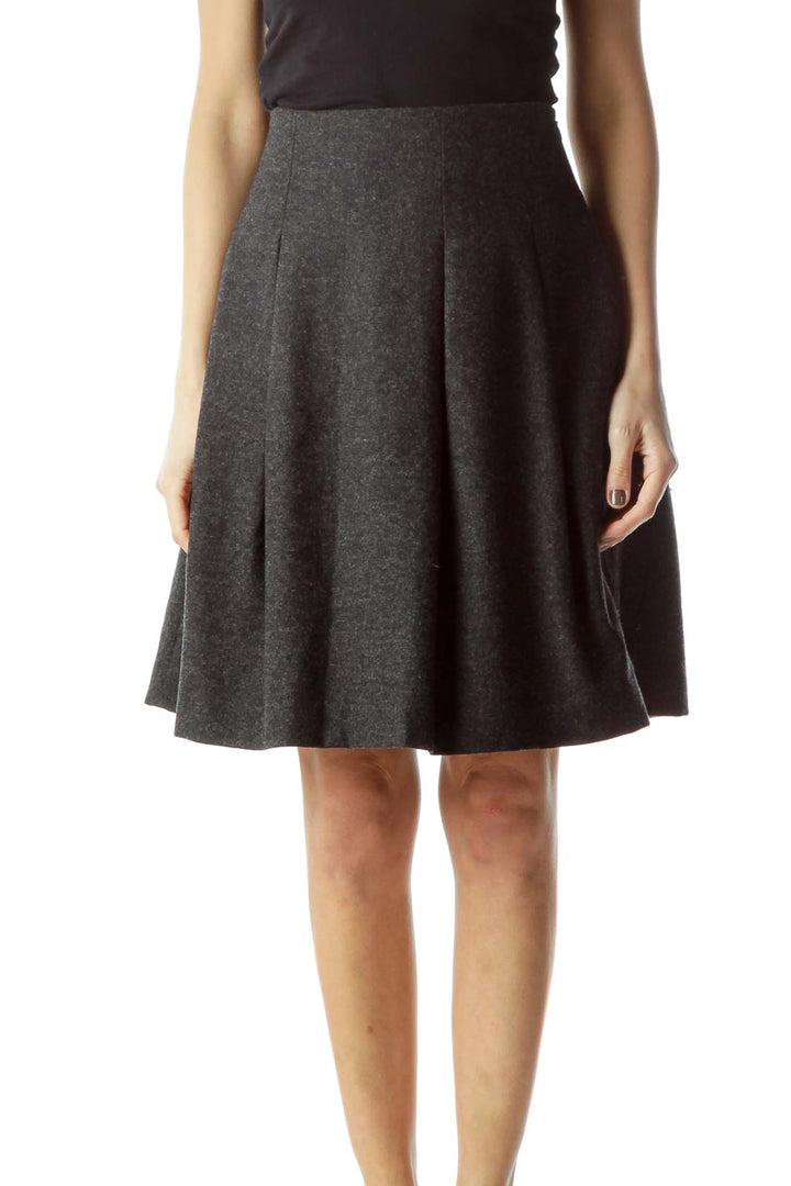 Gray Wool Pleated Flared Skirt