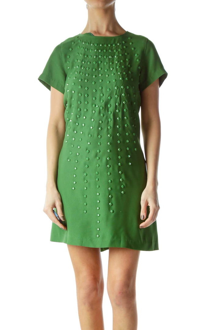 Green Studded Short Sleeve Dress