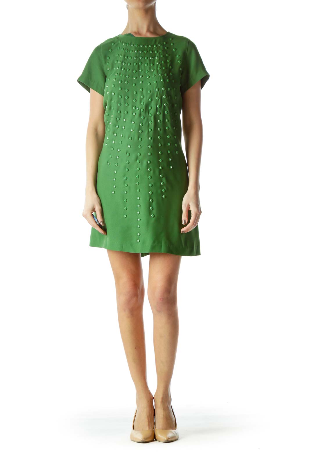 Green Studded Short Sleeve Dress