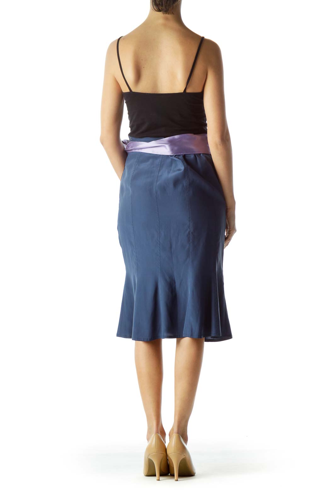 Blue Lilac Ribbon Belt 100% Silk Flared Skirt