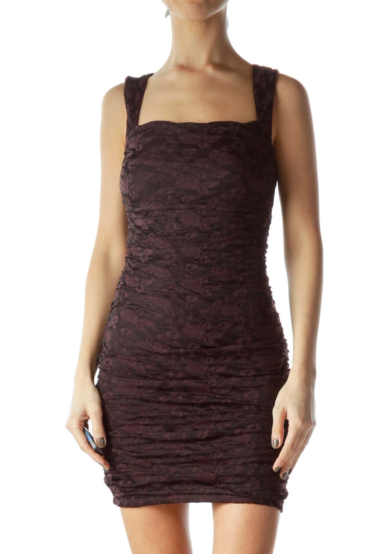 Front view of burgundy ruched bodycon mini dress from Free People