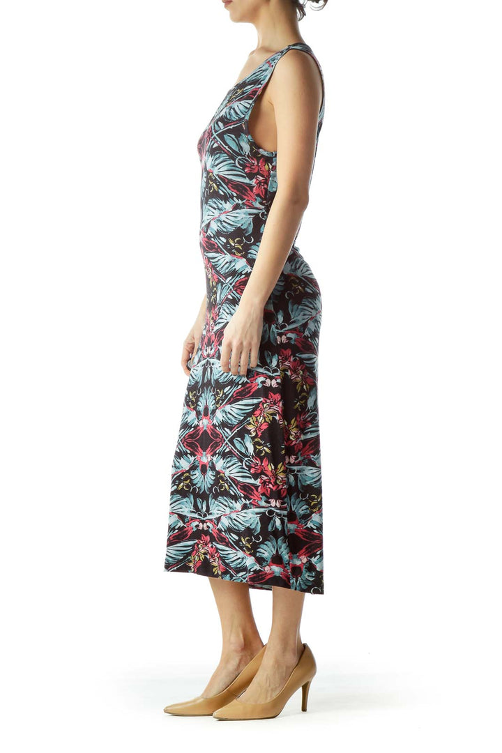 Front view of Free People multicolor tropical print midi dress