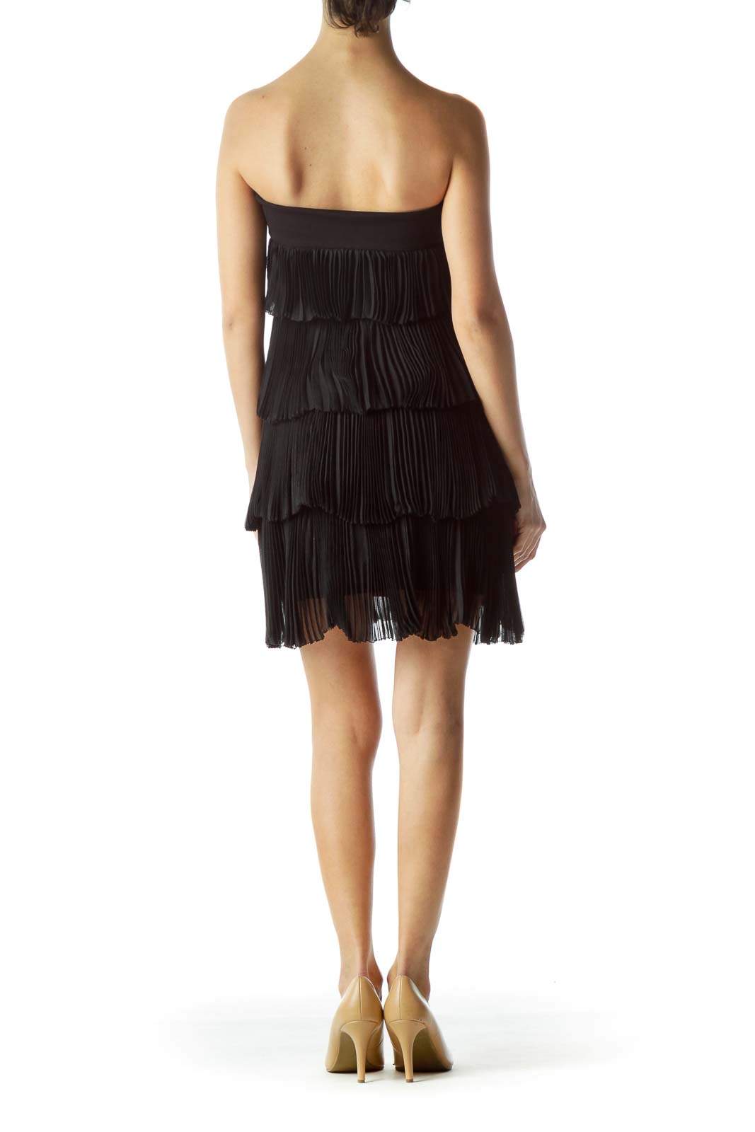 Black Pleated Sweetheart Neckline Flared Cocktail Dress