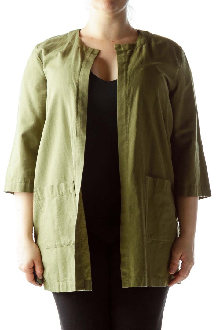 Military Green 100% Cotton 3/4 Sleeve Light Coat