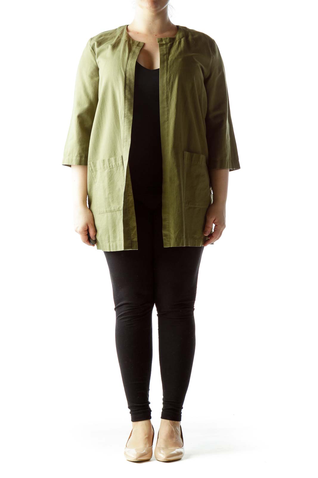 Military Green 100% Cotton 3/4 Sleeve Light Coat