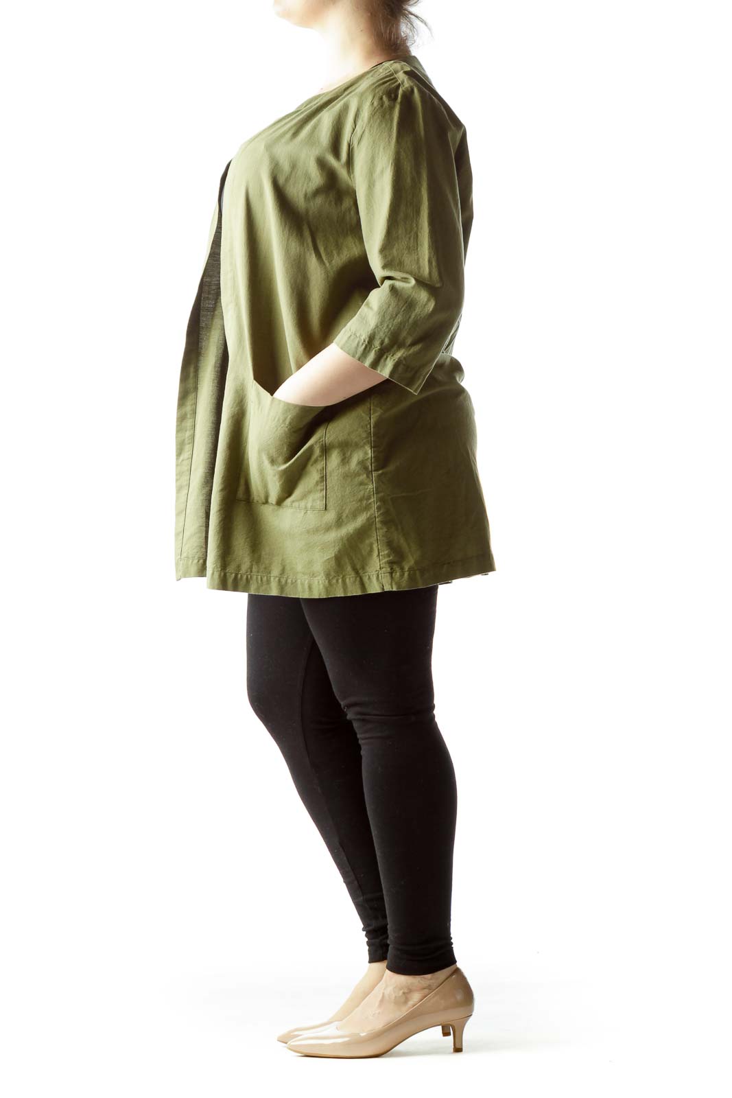 Military Green 100% Cotton 3/4 Sleeve Light Coat