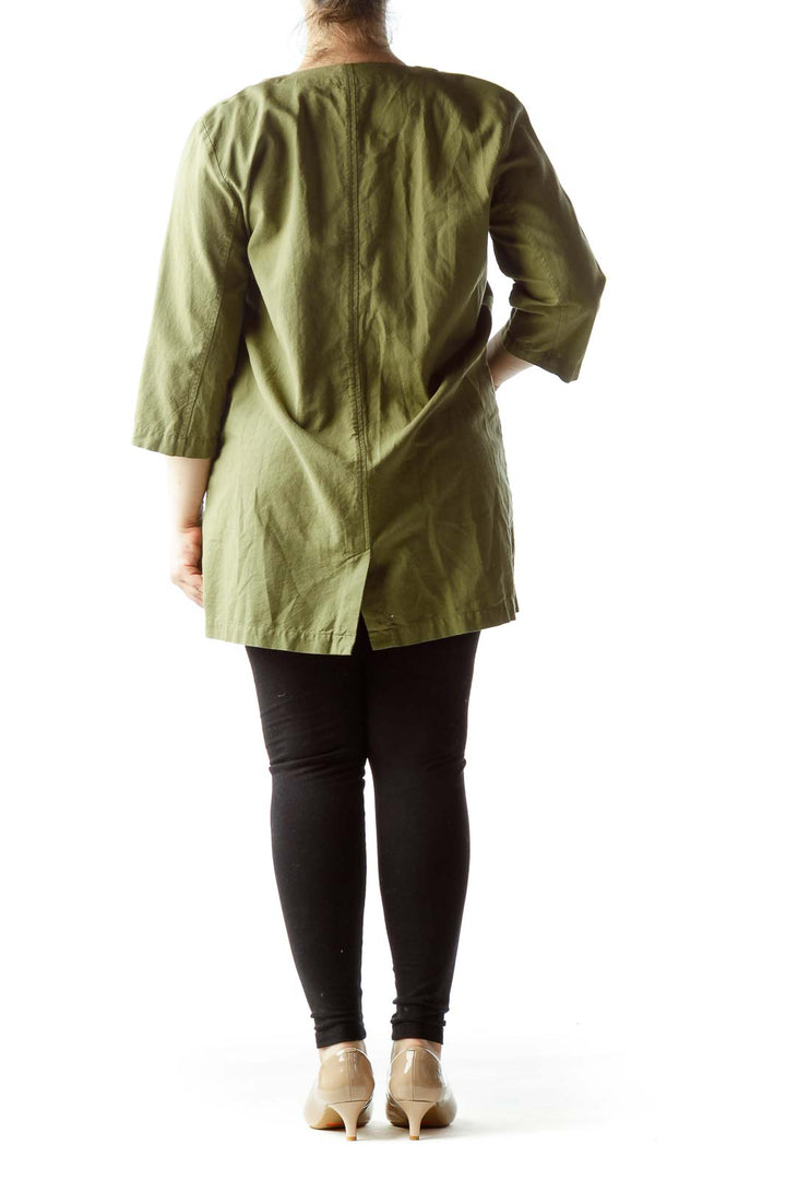 Military Green 100% Cotton 3/4 Sleeve Light Coat