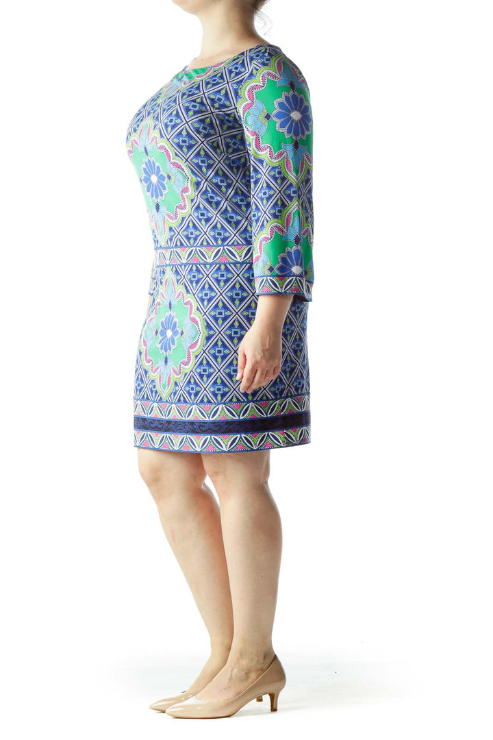 Multicolored Printed Stretch Shift Day Dress