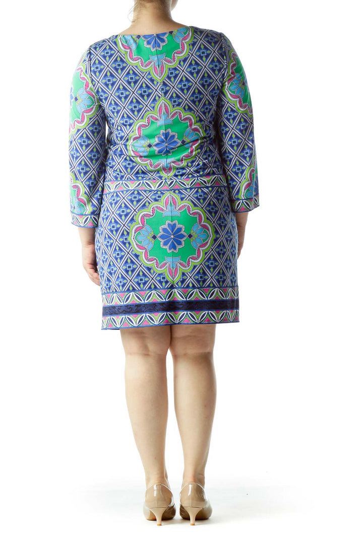 Multicolored Printed Stretch Shift Day Dress