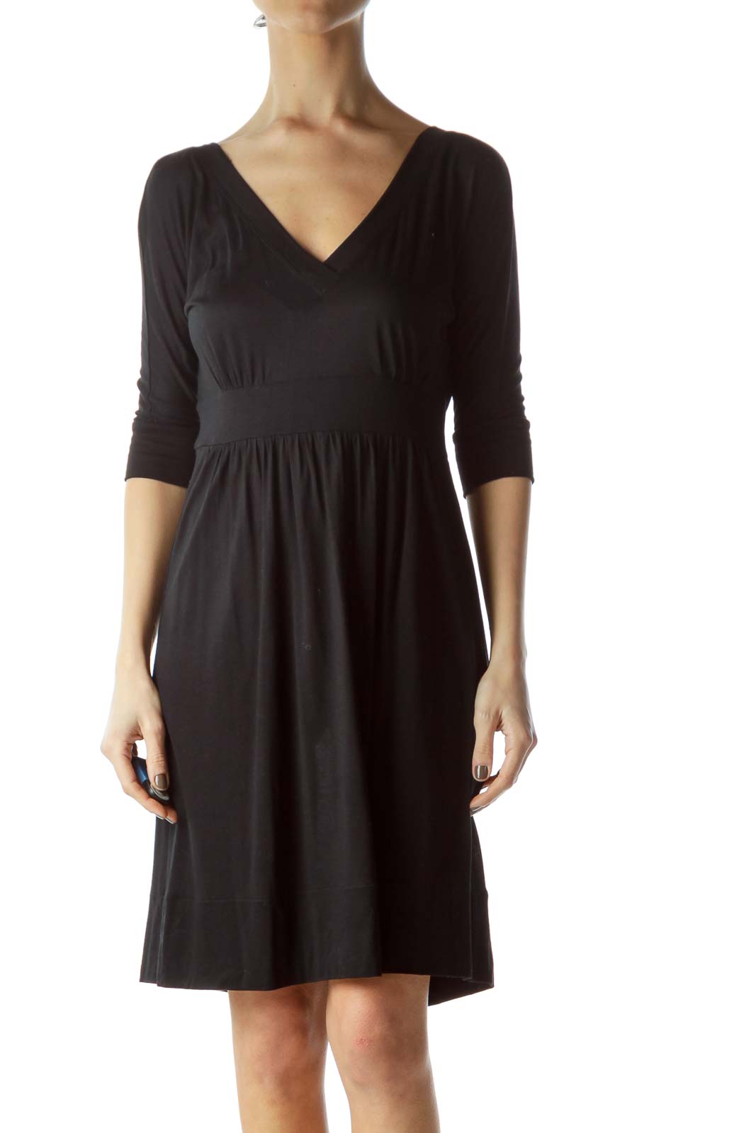 Front view of black Juicy Couture V-neck empire waist dress