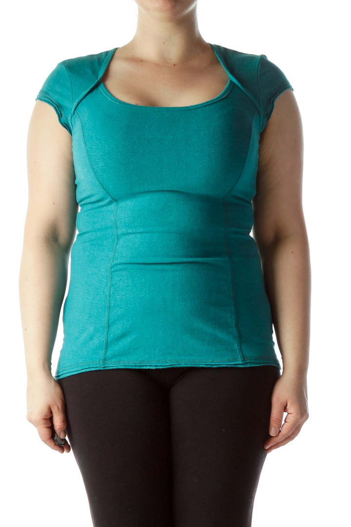 Teal Blue Short Sleeve Back Cut-Out Sports Top