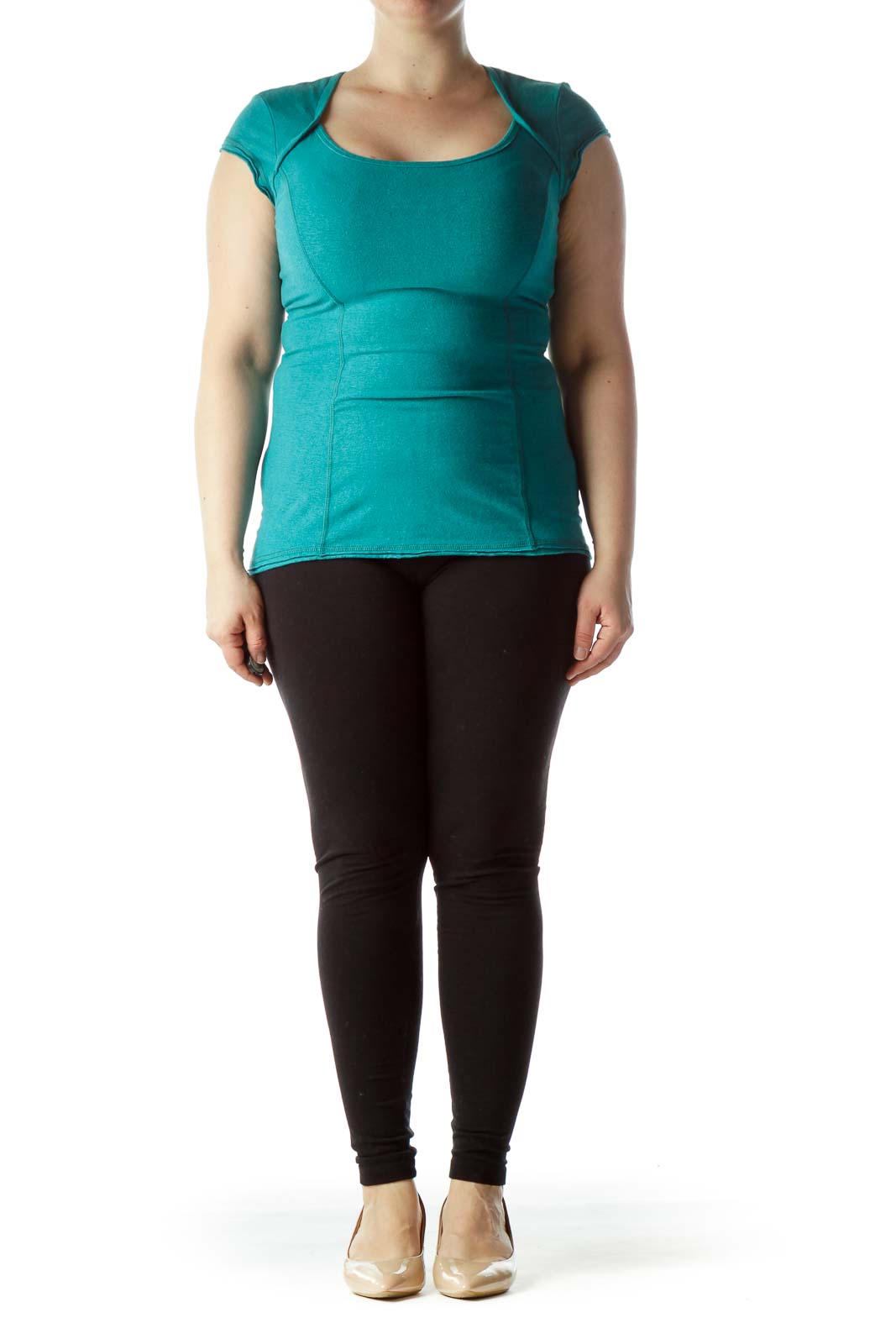 Teal Blue Short Sleeve Back Cut-Out Sports Top