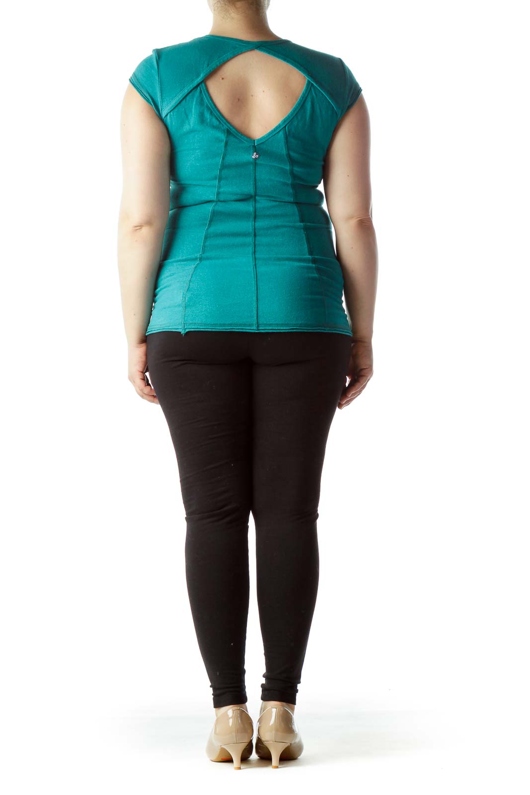 Teal Blue Short Sleeve Back Cut-Out Sports Top