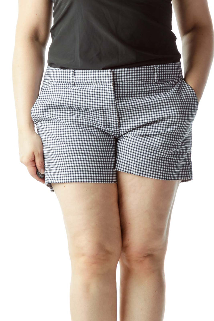 Blue White Checkered Pocketed Shorts