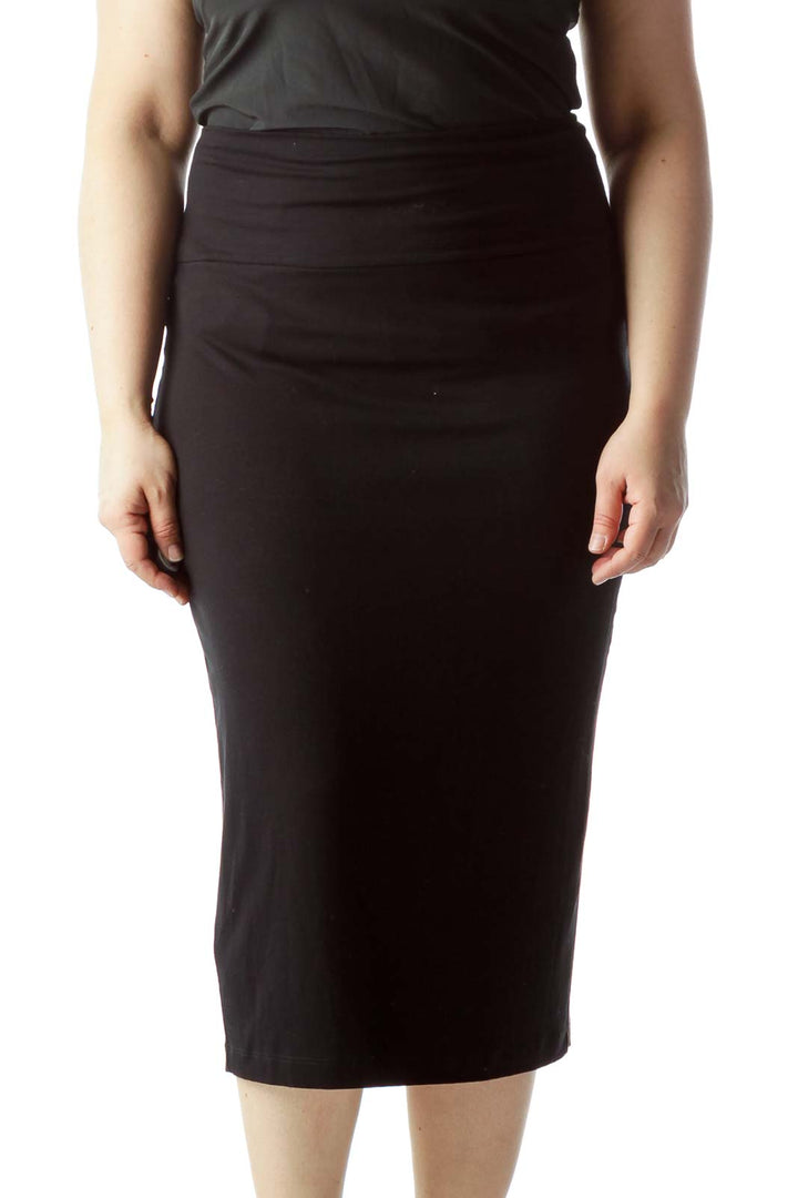 Black Stretch Slim Midi Pencil Skirt