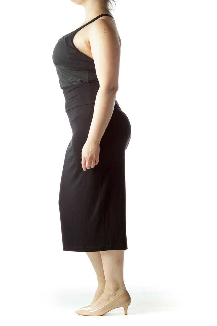 Black Stretch Slim Midi Pencil Skirt