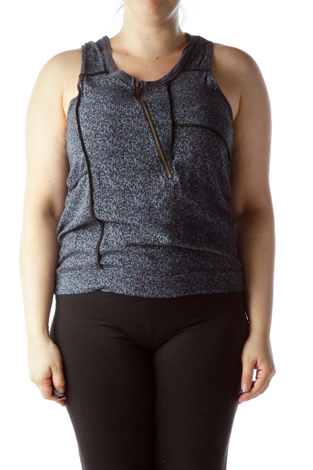 Front view of Line & Dot gray heathered zip-front tank top