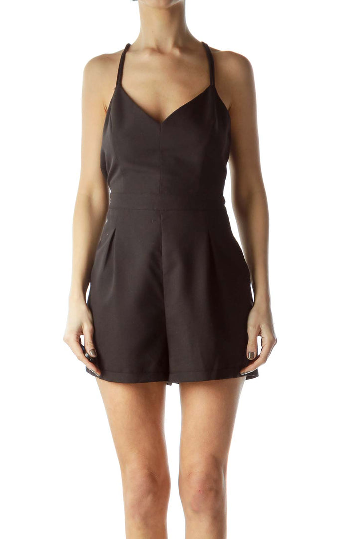 Black Spaghetti Strap Pocketed Romper