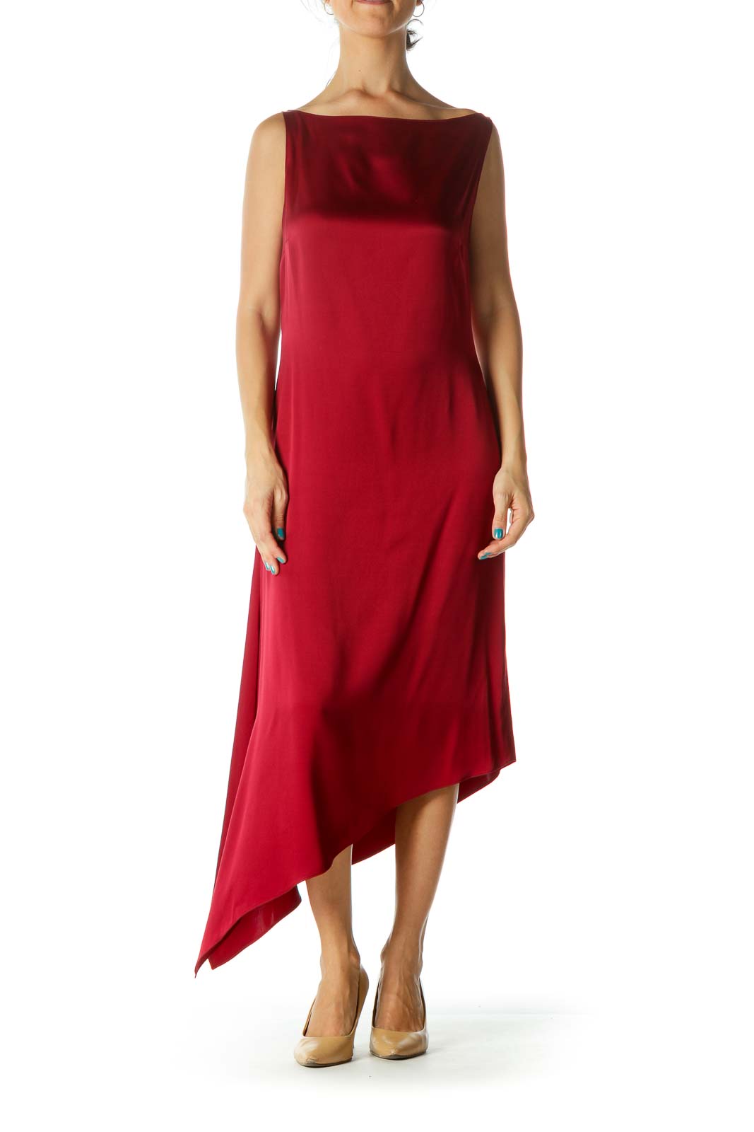 Red Silk Asymmetric Dress