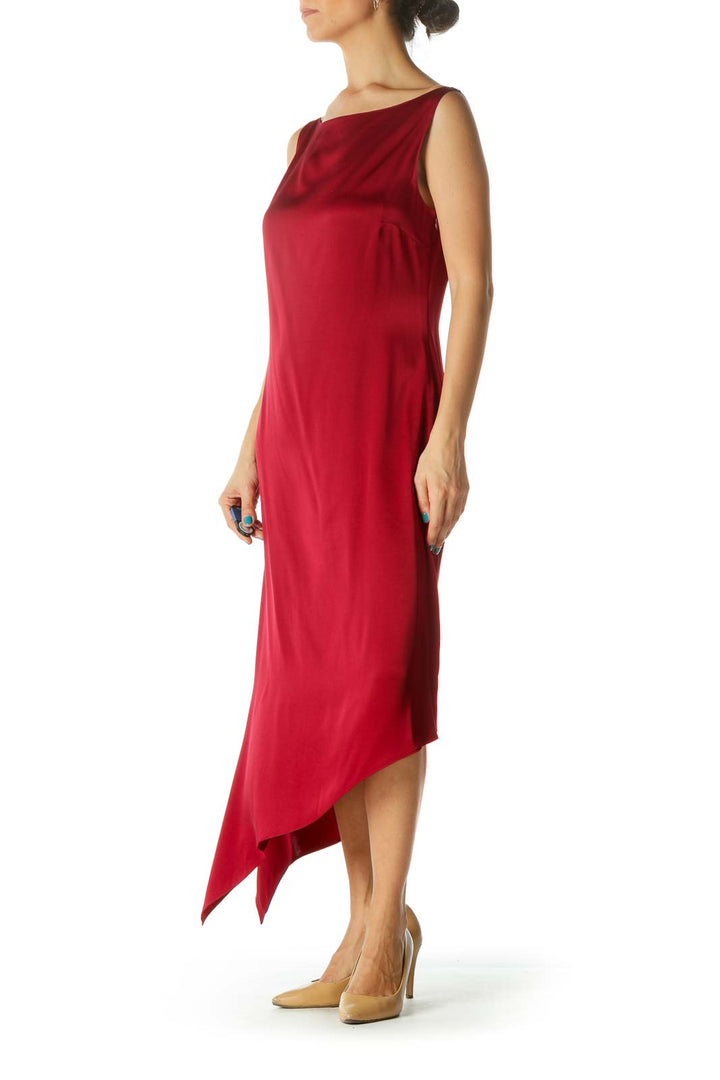 Red Silk Asymmetric Dress