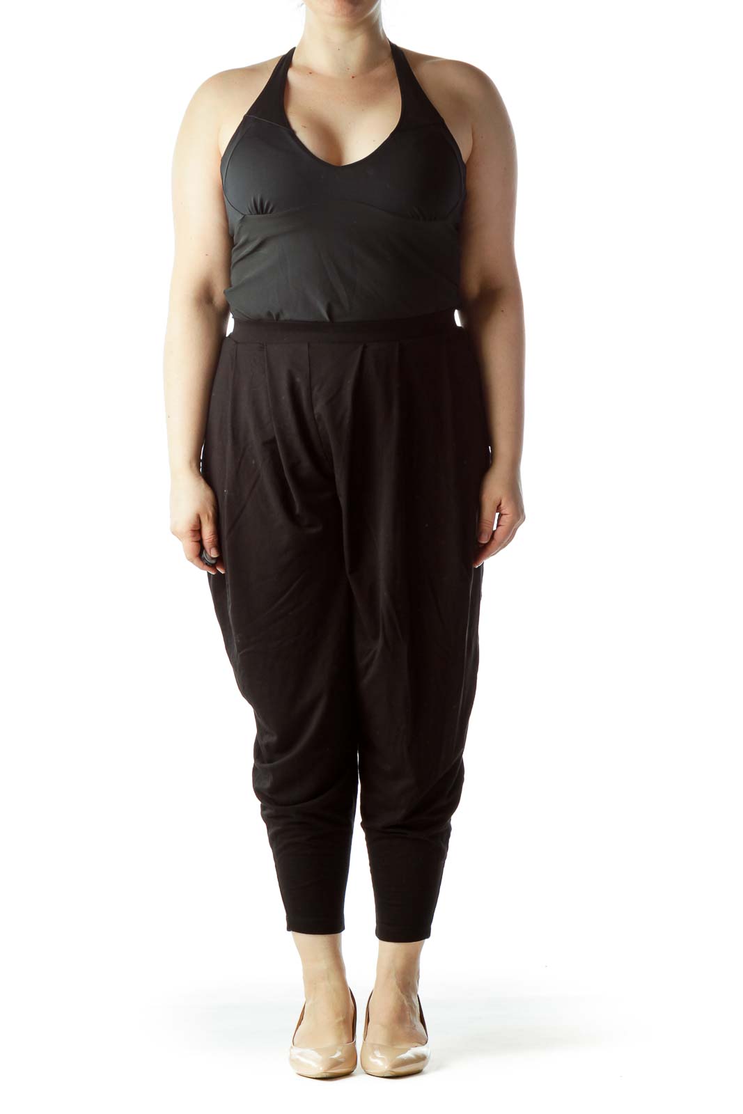 Black Elastic Band Stretch Cropped Pants